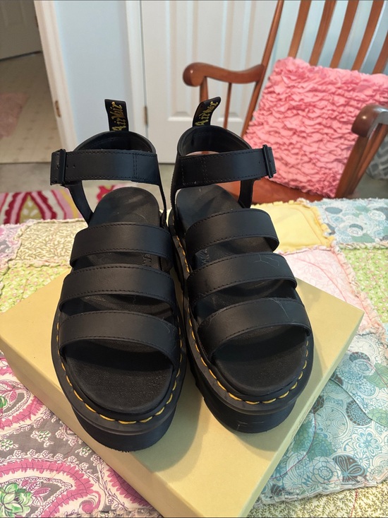 Dr. Martens Shoes - Dr. Martens Women Black Platform Strappy Sandals with Yellow Stitching-NWOT